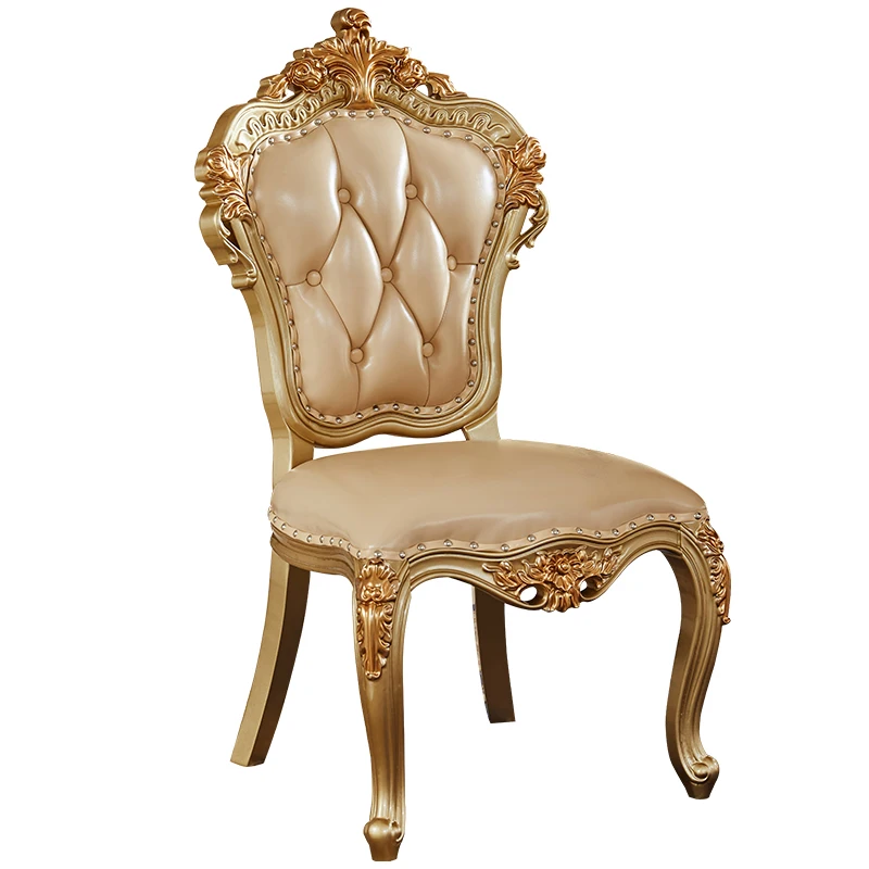 

European dining table and chairs household leather princess chair solid wood carving flower retro study computer table and chai