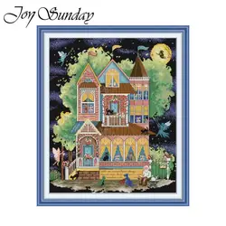 Joy Sunday kit punto croce Fairy House Pattern tessuto Aida 16/14/11CT set di ricami a mano fai da te stampato tela contata nuovo caldo