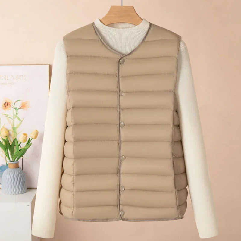 Lightweight Down Cotton Vest Women's New Spring Autumn Short Air-conditioned Shirt Warm Cotton Waistcoat Bottoming