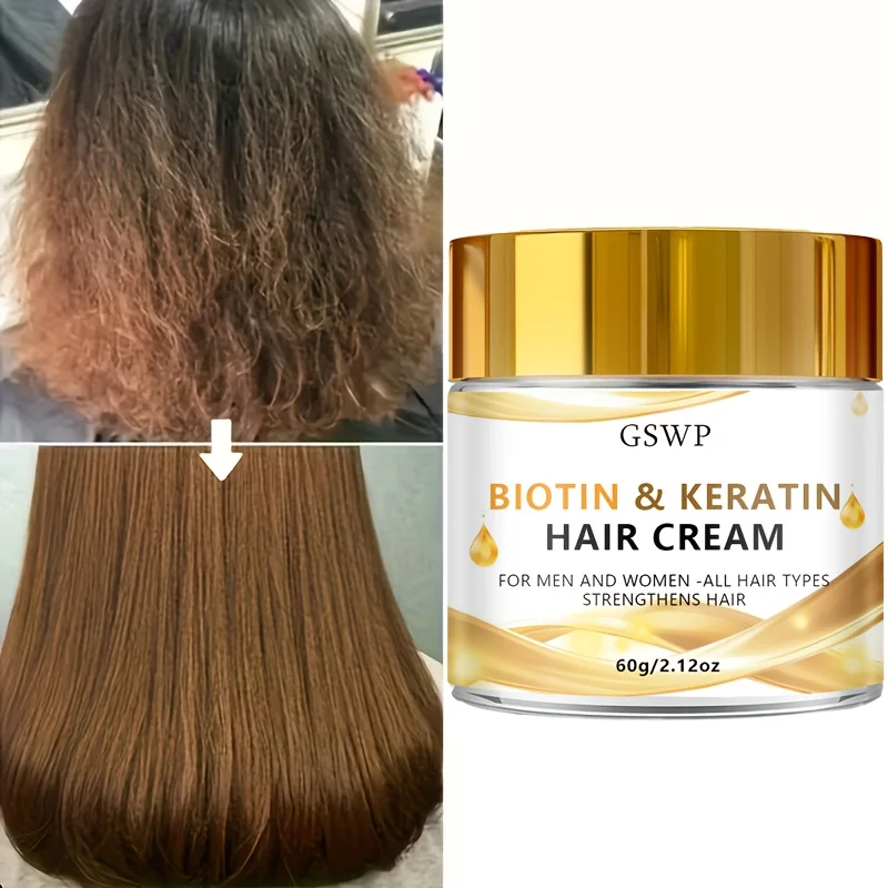 Máscara capilar de queratina com biotina GSWP, amacia os cabelos instantaneamente após o lavagem, fácil de pentear, alisa cabelos secos, crespos e emaranhados. 60g/120g