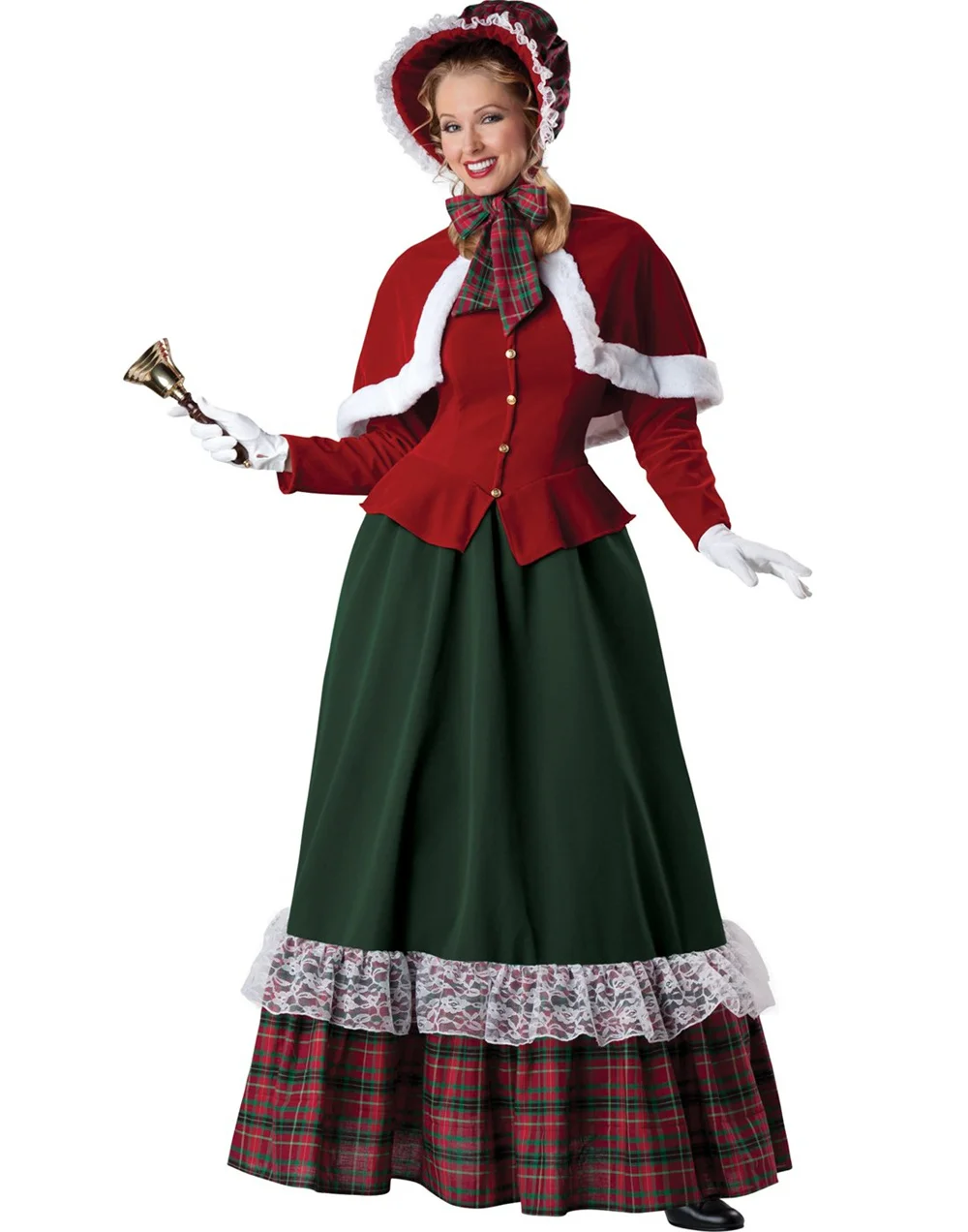 Lady Victorian Carol Singer Dress Mrs Claus Costume Christmas Caroler Costume Charles Dickens Costume Dress with Cape Bonnet Hat