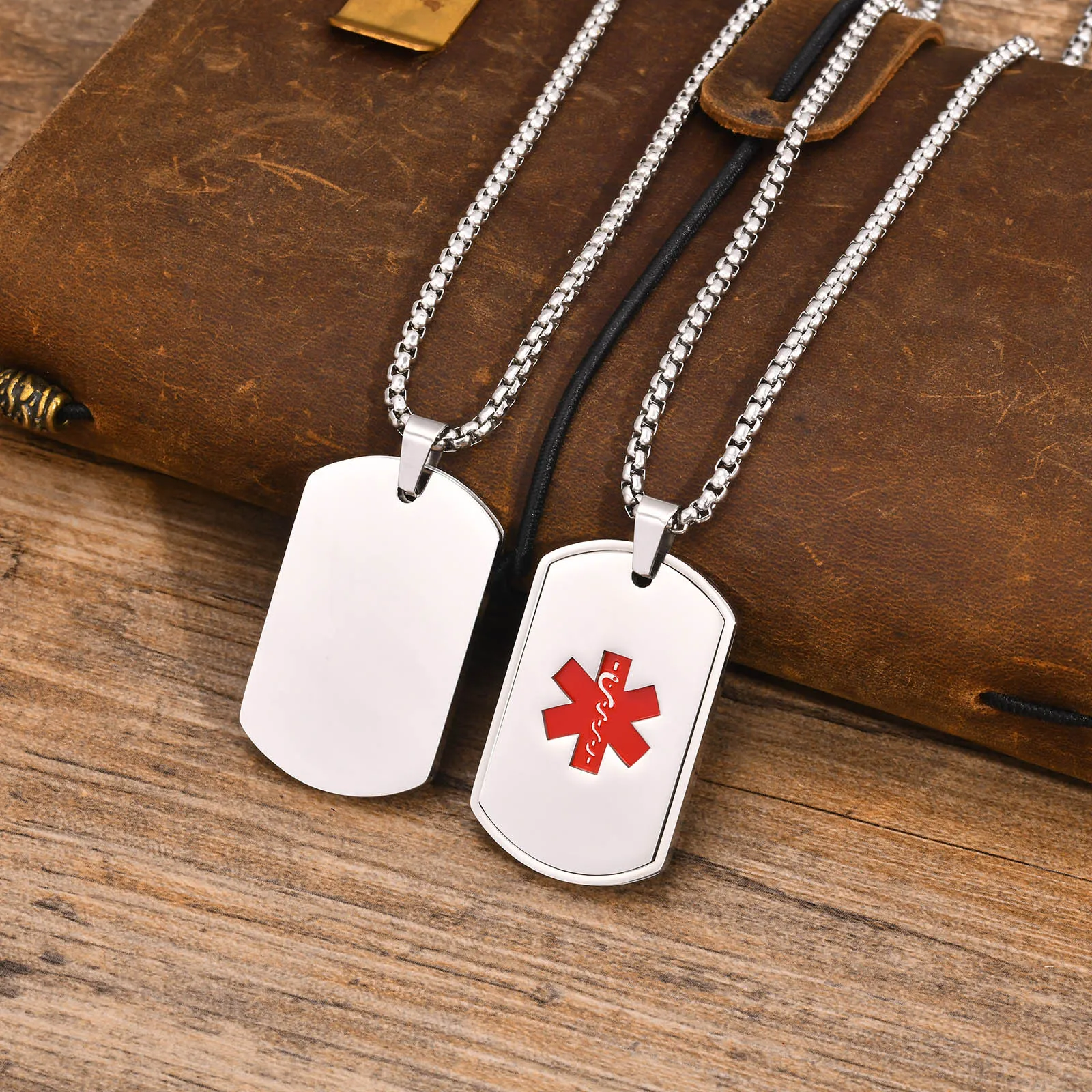 Mprainbow Mens Medical Alert ID Necklaces,Waterproof Stainless Steel Dog Tag Pendant Collar,Father Day Birthday Party Gifts