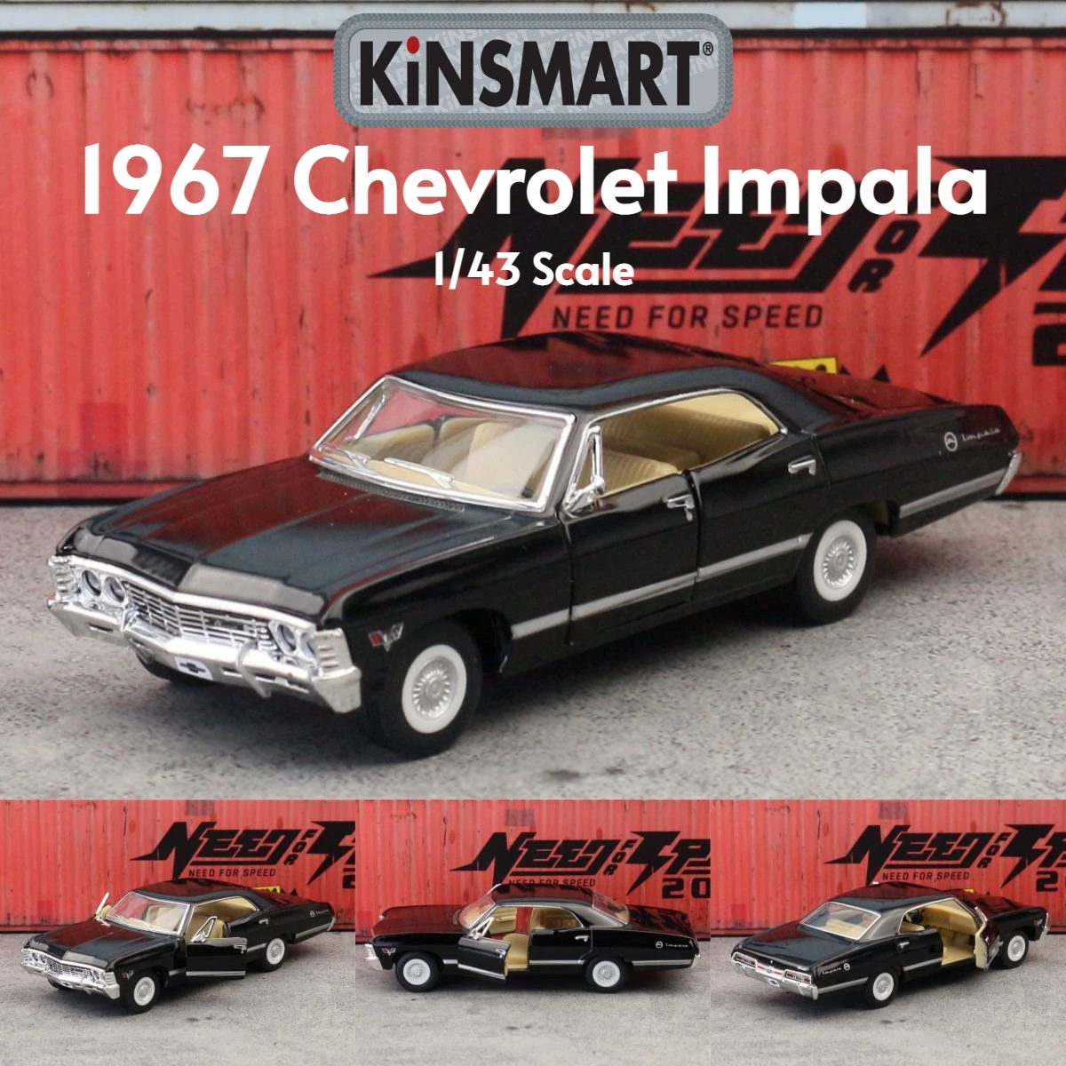 KiNSMART Spielzeugauto-Modell 1/43 Chevrolet Impala 1967, klassische Druckguss-Miniatur-Rückziehfahrzeug-Sammlung, Geschenk für Kinder und Jungen