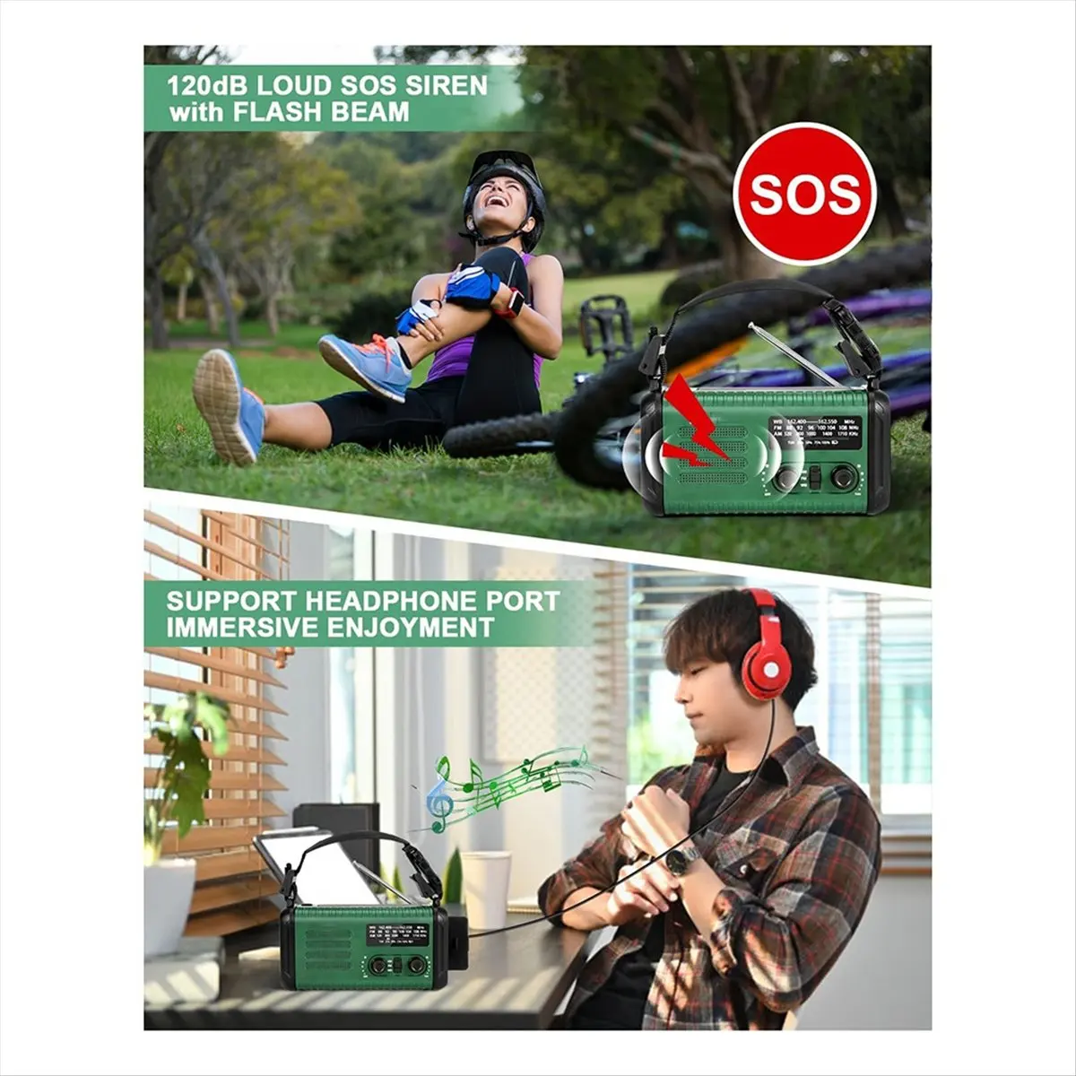 【ELEVATE LIFE】20000mAh Solar Hand Crank Emergency Radio, NOAA/AM/FM, Cell Phone Charger, Lamp, Flashlight & SOS