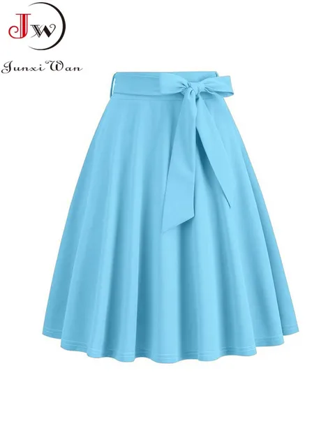 Damska letnia długa spódnica midi Solidna elegancka spódnica Faldas z wysoką talią A Line 50s Swing Skirts