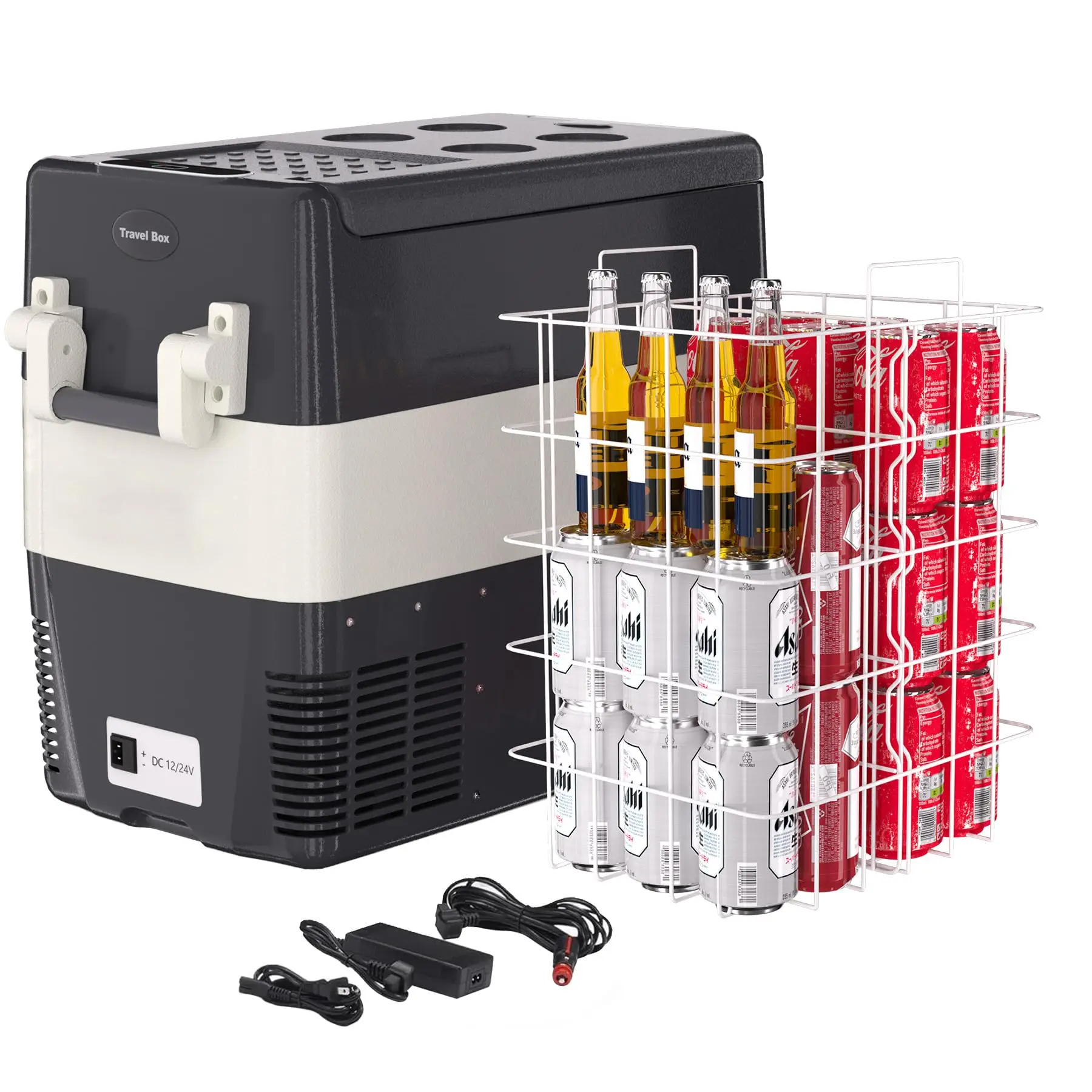 12 Volt Car Refrigerator, 52QT(50L) Electric Cooler, Portable Refrigerator 12V/24V DC 110-240V AC, Car Fridge 0℉~50℉, Portable Freezer with Basket for RV Boat Camping Outdoor Travel