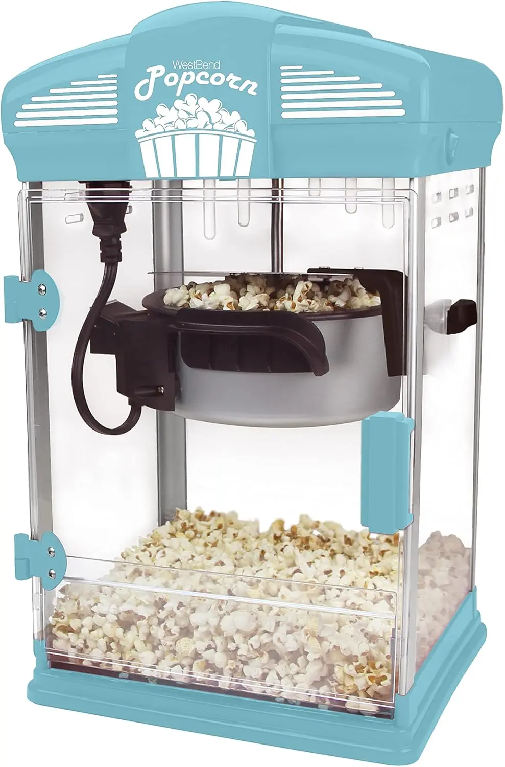 Popcorn Popper, Gourmet Popcorn Maker z nieprzywierającym czajnikiem do popcornu, narzędziem pomiarowym i łyżką, 4 Qt, niebieski