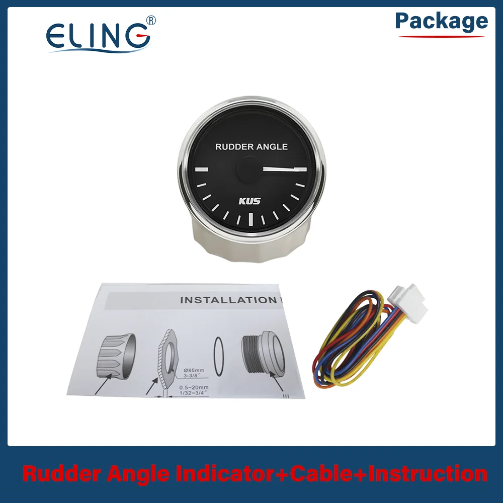 KUS 52 مللي متر 85 مللي متر مؤشر زاوية الدفة 0-190ohm مقياس الإشارة مع إضاءة خلفية حمراء صفراء 12 فولت 24 فولت لليخوت القوارب البحرية