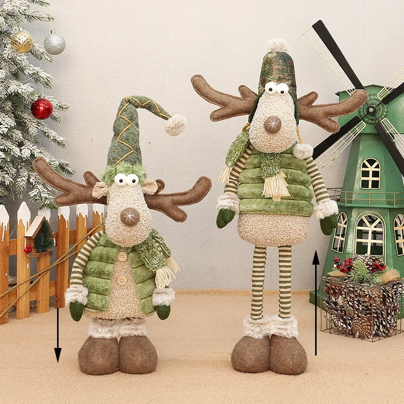 New Christmas Decorations Green Fabric Four Legged Elk Standing Posture Christmas Elk Doll Window Display