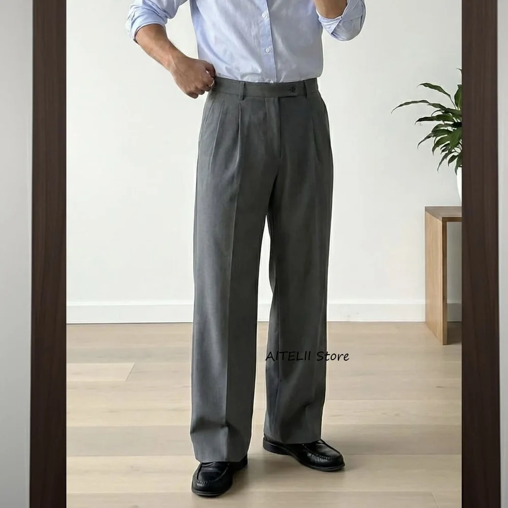 

Work Pants Men's Solid Color Casual Pants for Man Trousers Polyester Slim Fit Straight Trouser Tailoring Classic Clothing