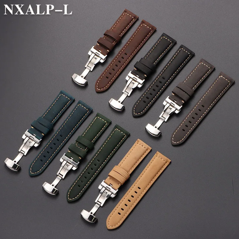 Vintage Genuine Calfskin Leather Watch Band 20mm 22mm 24mm 26mm Handmade Stitching Cowhide Strap for Panerai for Seiko Wristband