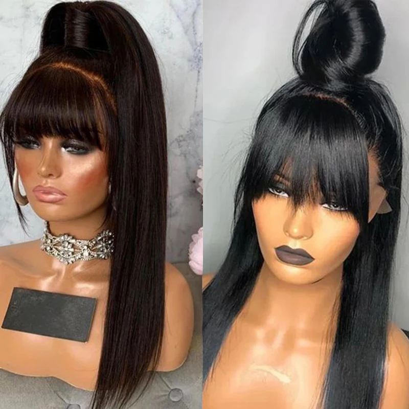 360 Full Lace Frontal Wig Fringe Straight Lace Front Wig Raw Human Hair Wigs With Bang Glueless Brazilian Wigs On Sale Clearance