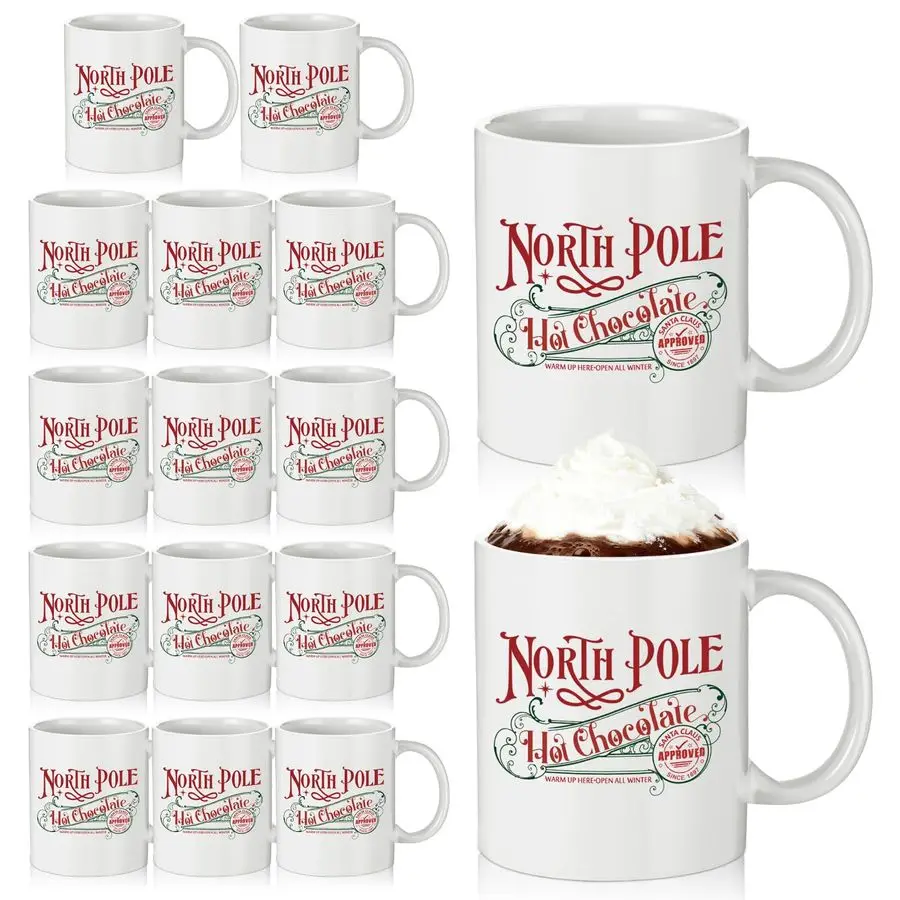 

16 Pcs North Pole Mug Hot Chocolate Mug Christmas Coffee Cup Christmas Gifts Santa Xmas Ceramic Cups with Handle for Women Men T