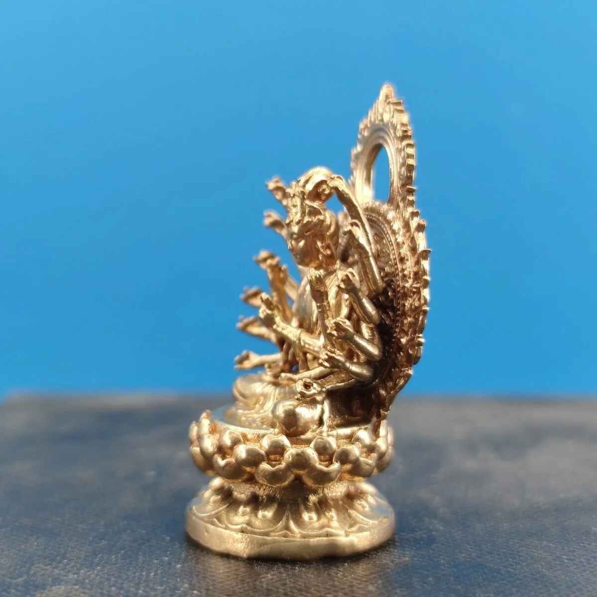 1.8" Exquisite Pure Brass Thousand-hand Avalokitesvara Buddha Statue Home Decoration