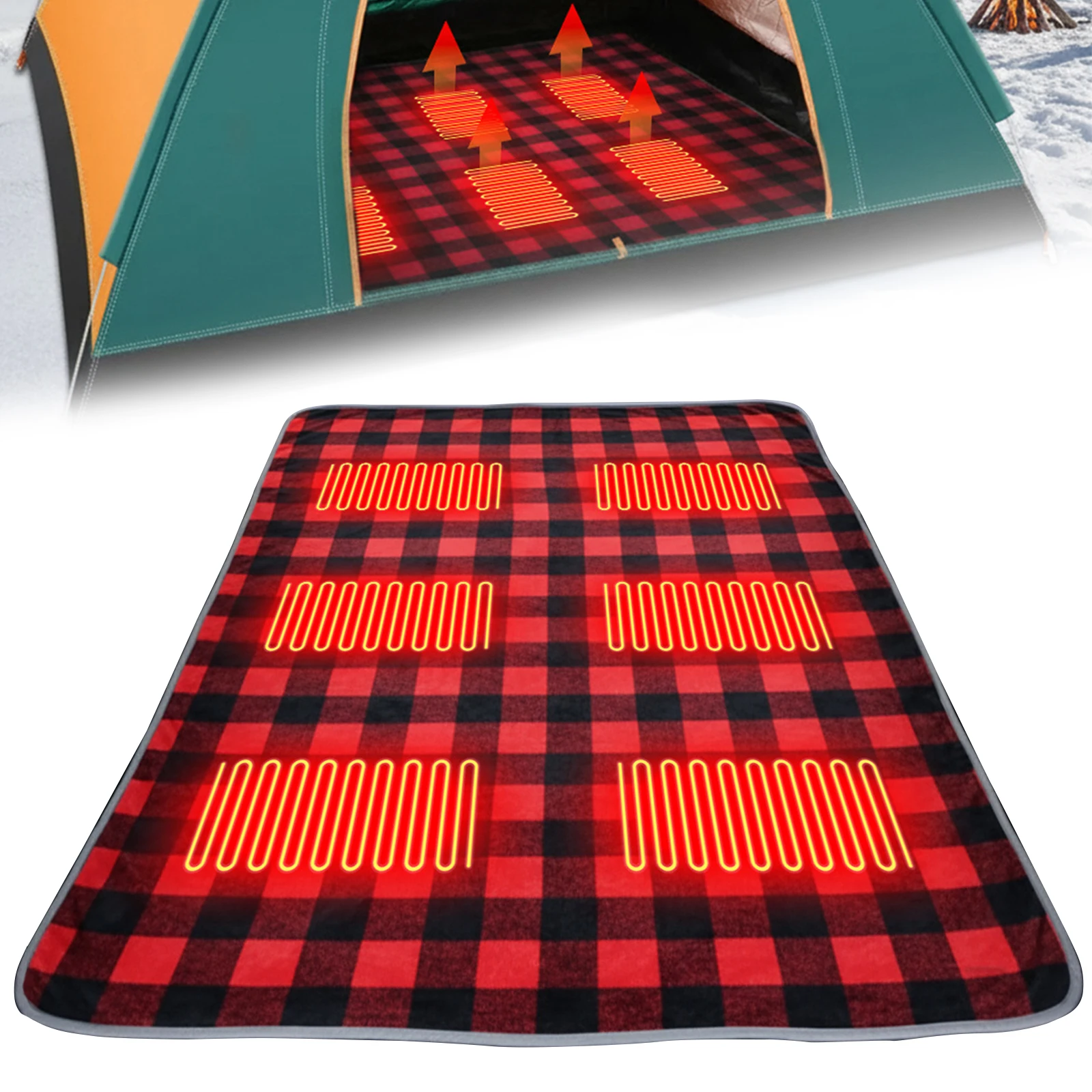 

6 Area Heated Mat Plush Electric Blanket 3 Adjustable Temperature Portable USB Heated Sleeping Bag Pad for Outdoor Hiking Picnic