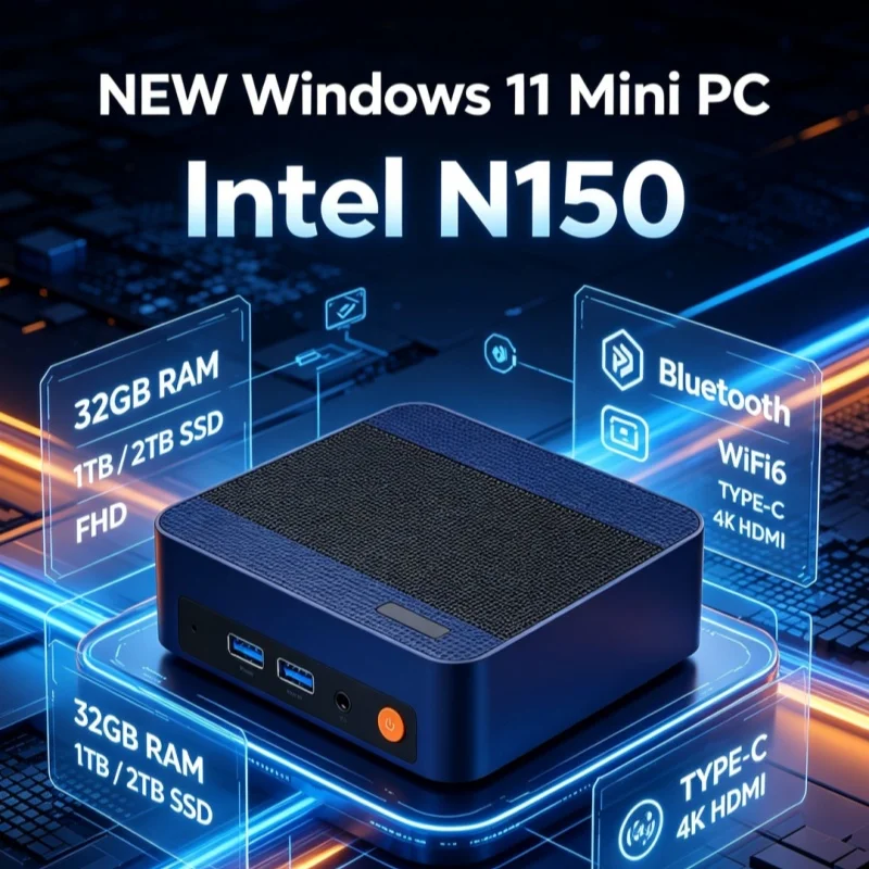 Mini PC Core N150 Compact Mini Laptop Windows 11 16GB RAM 1024GB SSD HD WiFi6 BT5.2 Multifunctional Daily Notebook Gaming PC