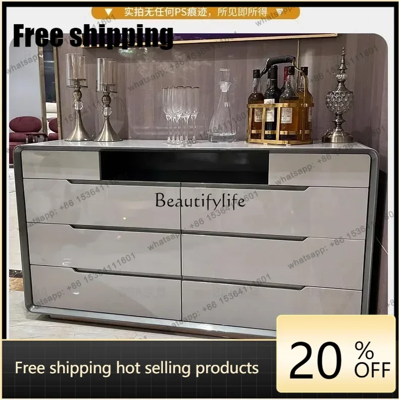JJ Italian Light Luxury Solid Wood Dining Side Cabinet, Bedroom Storage Locker