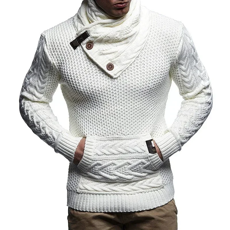 European and American Men's New Solid Color Buttoned High-neck Knitted Oversized Sweater for Autumn and Winter 2024. S-XXL