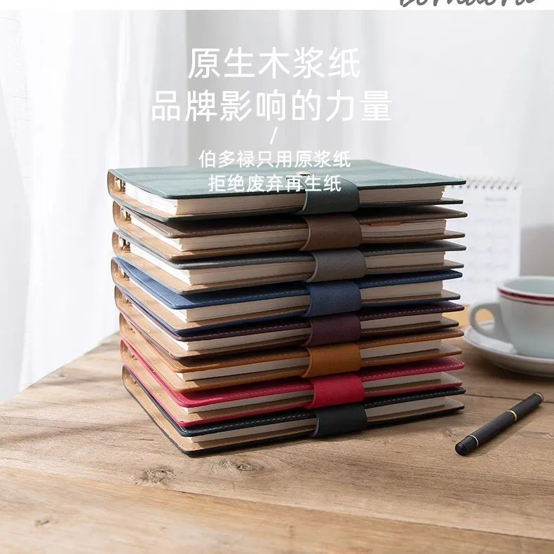 A5 6 Hole Loose Leaf Notebook with Snap Closure and Inner Storage Pocket, 100 Sheet Refillable Business Journal for Meeting