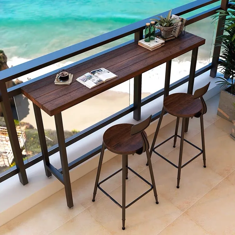 Outdoor balcony anticorrosive wood household solid wood bar counter long table by window creative simple leisure