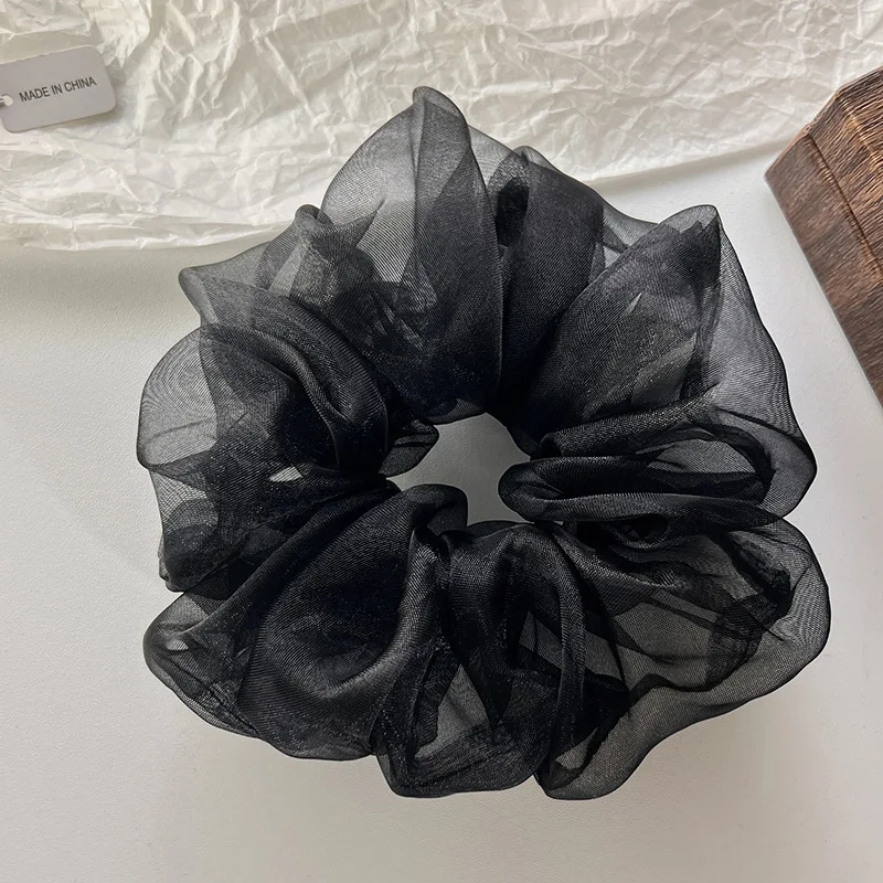 1 Stück Übergroßer Netz-Haargummi mit Blütenknospe und Glänzendem Organza-Haargummi für Damen – Detail 2