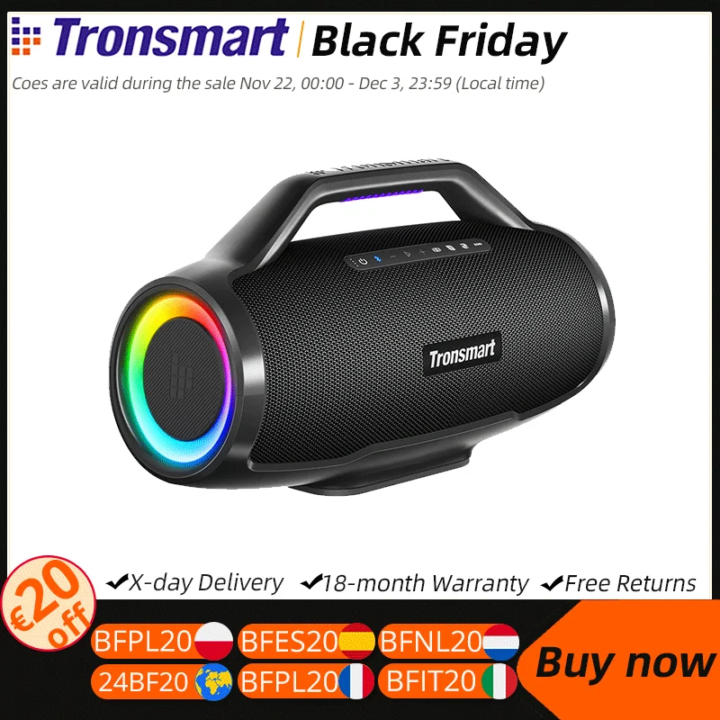 Tronsmart Bang Max Speaker Bluetooth Party Speaker with 3 Way Sound System, Sync Up 100+ Speakers, APP Control, Guitar/Mic Input