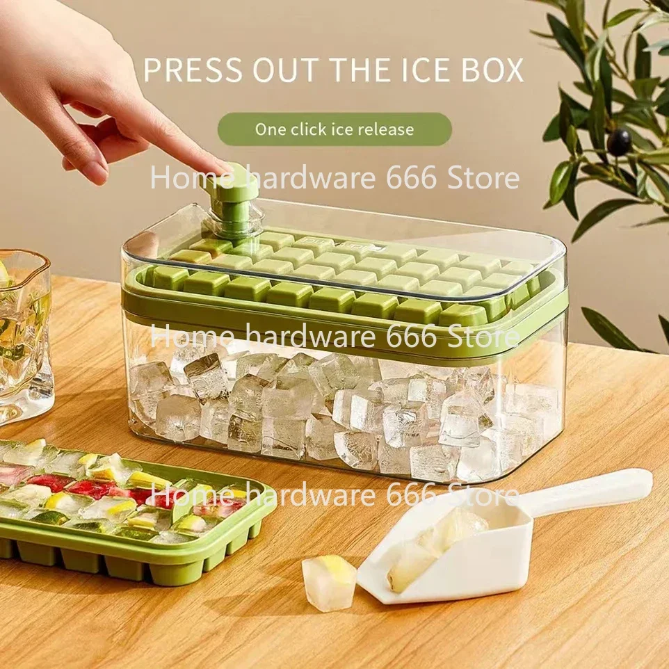 Ice Hockey Making One-Button Press Silicone  Bucket with Lid, Mold  Cube Tray, Whiskey  Cube Box, Kitchen Accessories