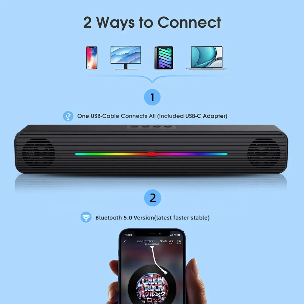 Professional Bluetooth Wireless Wired Speakers LED Subwoofer Stereo Bass USB PC Wired Computer Speakers for Phone Laptop Tablet