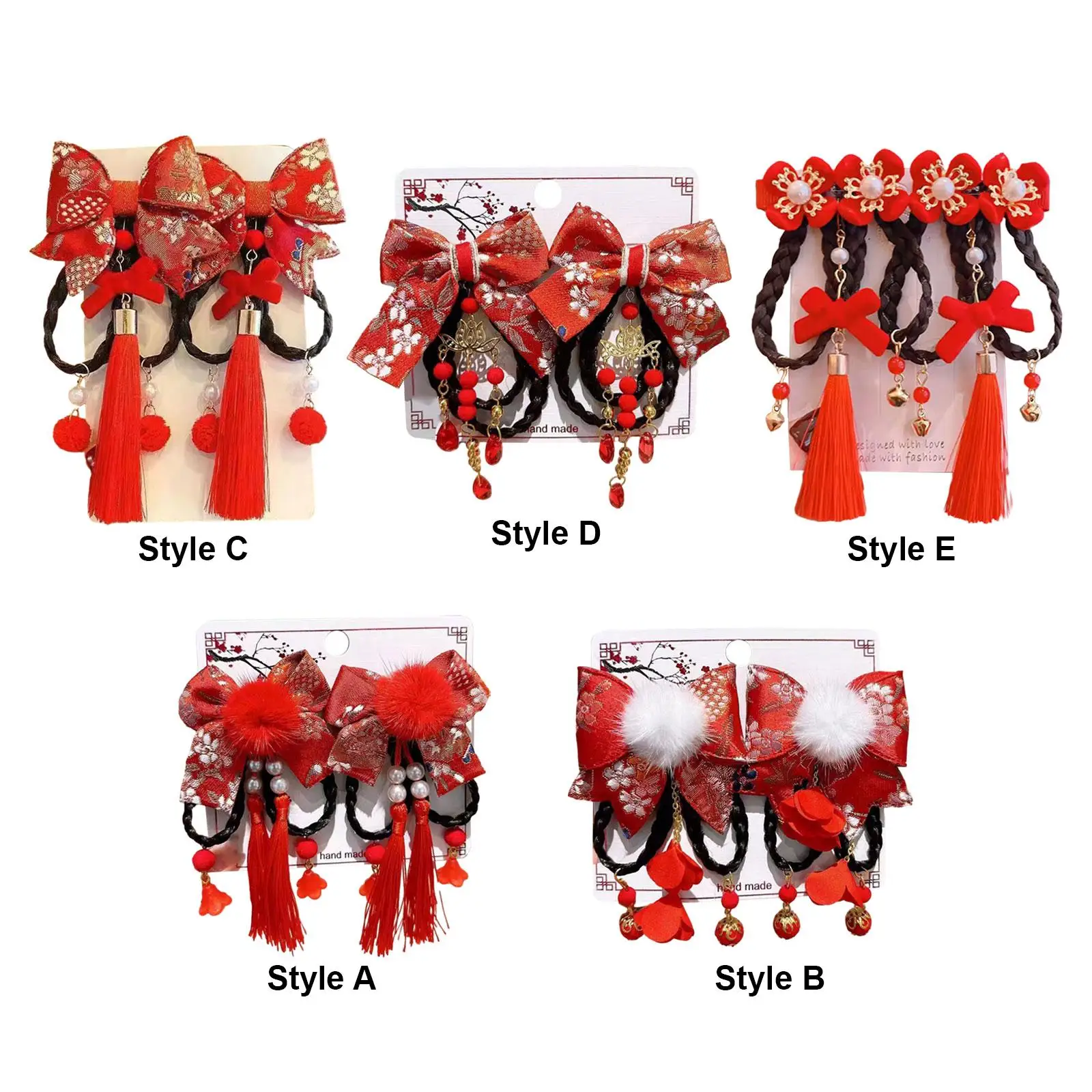 Chinese New Year Hair Clips Traditional Cute Tassels Lion Hair Clips Hair Accessories for Girls Kids Baby Womens Spring Festival