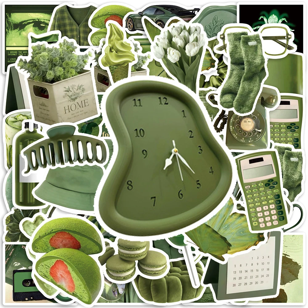 

10/30/50pcs Cute Korean Style Olive Green Graffiti Stickers Aesthetic DIY Notebook Phone Stationery INS Cartoon Waterproof Decal