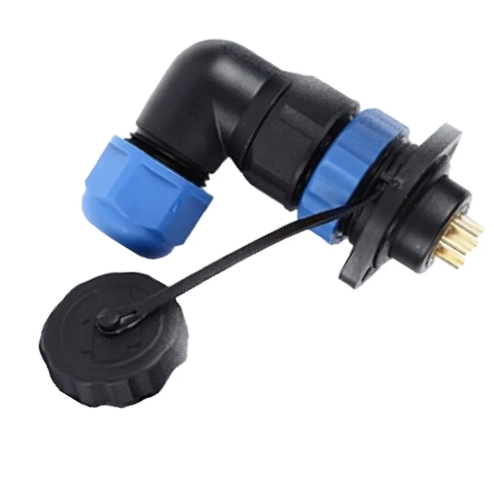 Blue Black 9Pin IP68 Waterproof Docking Connector Flange Elbow Connector for Network Communications and Lighting Systems