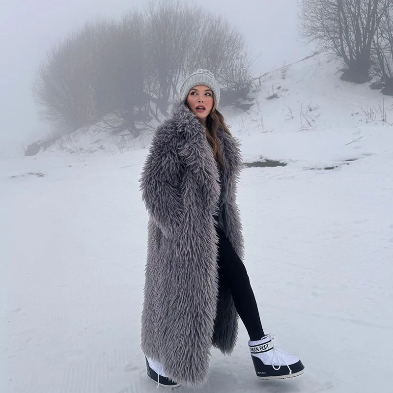 Neo Mint Extra Long Luxury Lamb Fur Teddy Coat Women 2024 Winter Ladies Mob Wife Style Oversized Chunky Faux Fur Jacket Overcoat