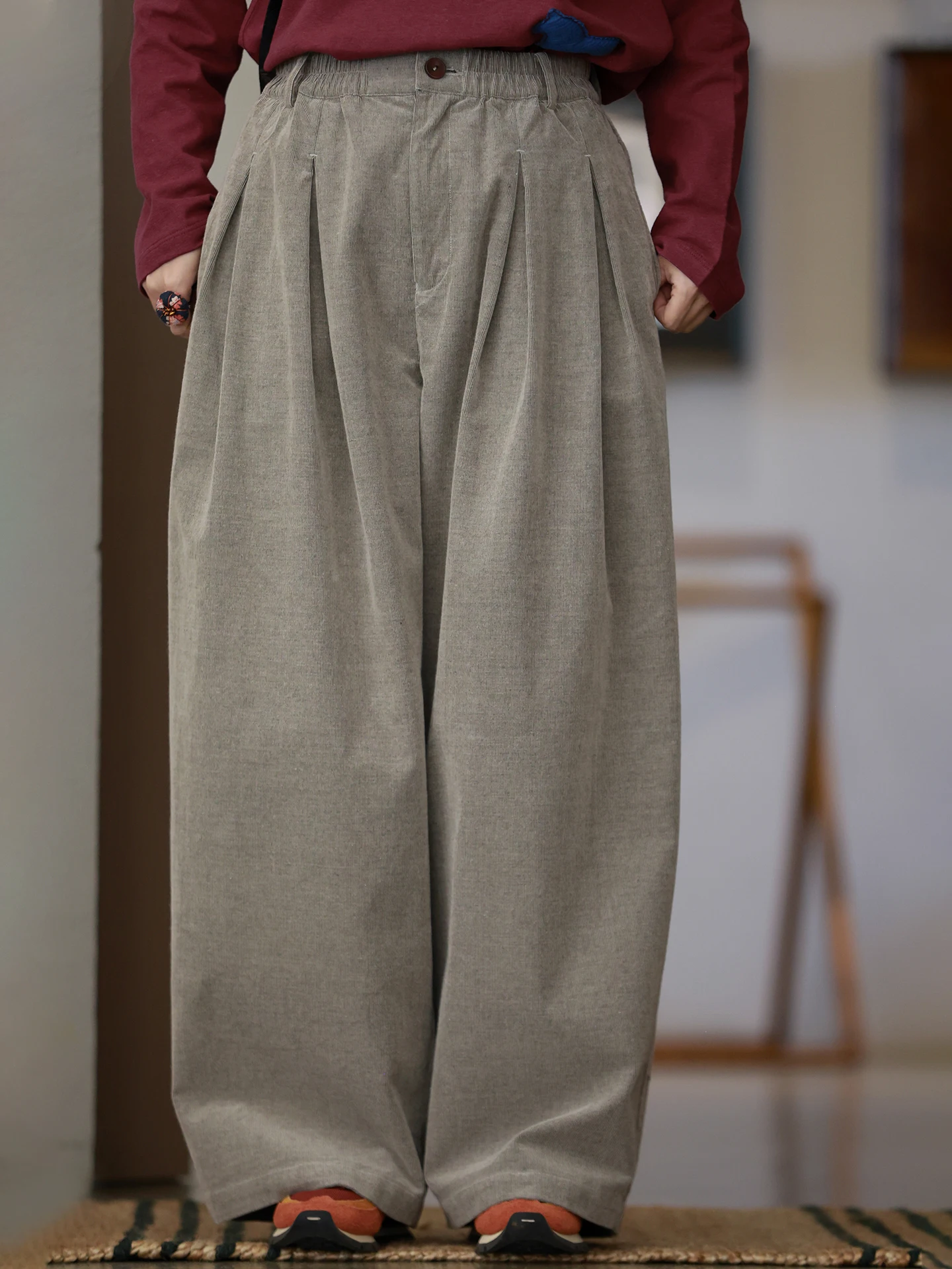 

Ретро-брюки свободного кроя с манжетами из шелкового хлопка и вельвета, коллекция Moon ey Spring, художественный дизайн, повседневные брюки для женщин