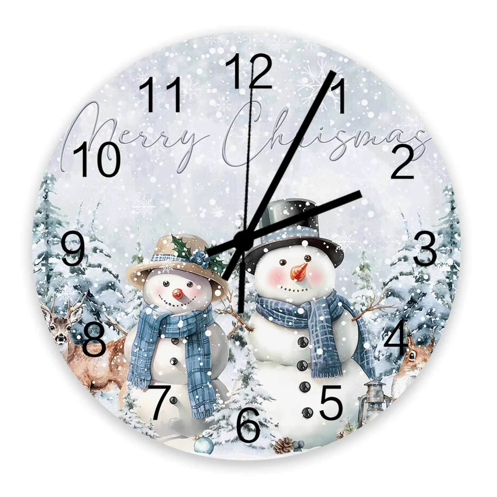 Snowman Christmas Tree Elk Squirrel Wall Clock Large Modern Kitchen Dinning Round Wall Clocks Bedroom Silent Hanging Watc