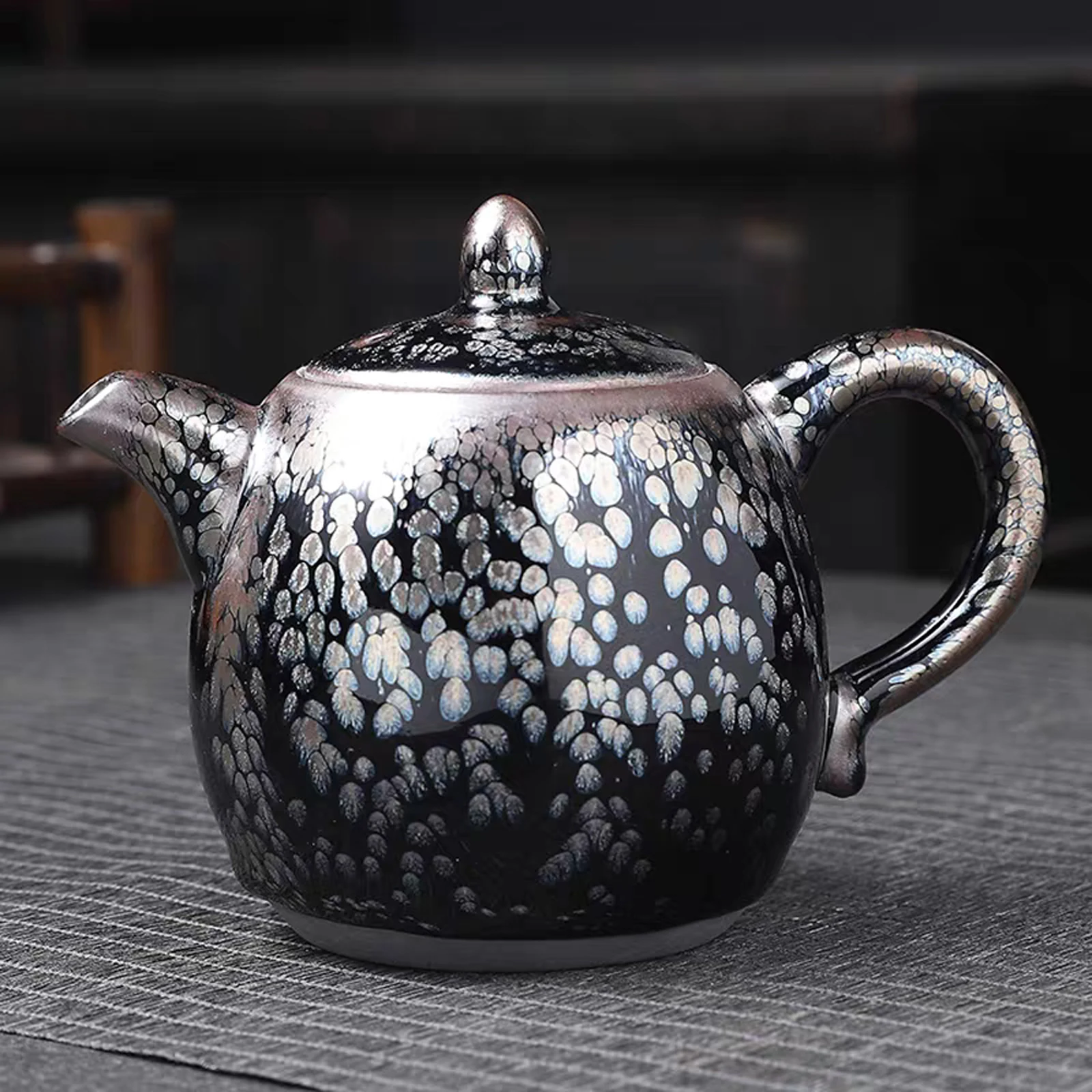 Jianzhan 340ml Tenmokus Teapot Chinese Ancient Style Craft Ceramic Tea Pot Natural oilspot Glaze intangible cultural heritage