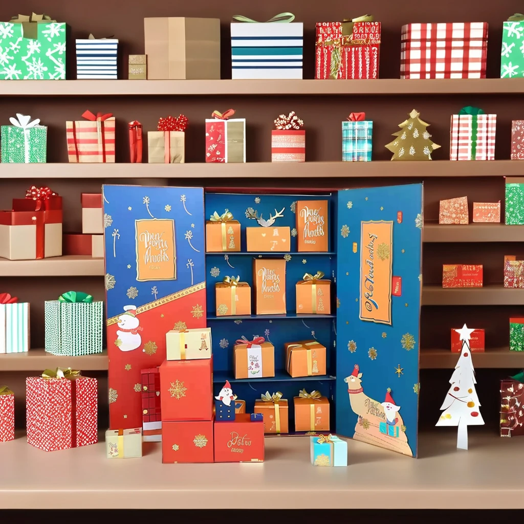 Customization.Custom Empty 24 Days Christmas Advent Calendar Rigid Cardboard Jewelry Gift Box UV Matt Lamination Food Storage Em