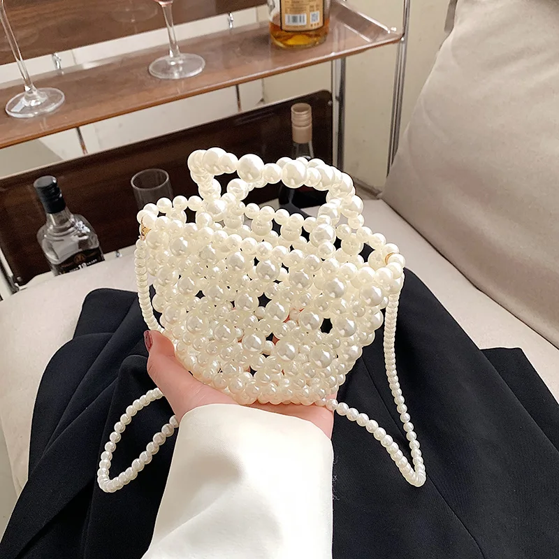 Beaded Pearl Solid Personality Hand Bags Bucket Fashion Shoulder Bags 2024 Hot Sale Crossbody Bag for Women Bolso De Mujer