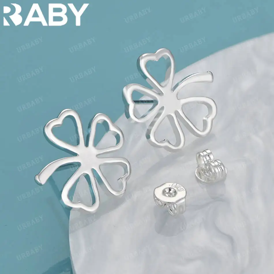 

URBABY 925 Sterling Silver Hollow Four Leaf Clover For Women Fashion Classic Jewelry Charm Party Wedding Accessories