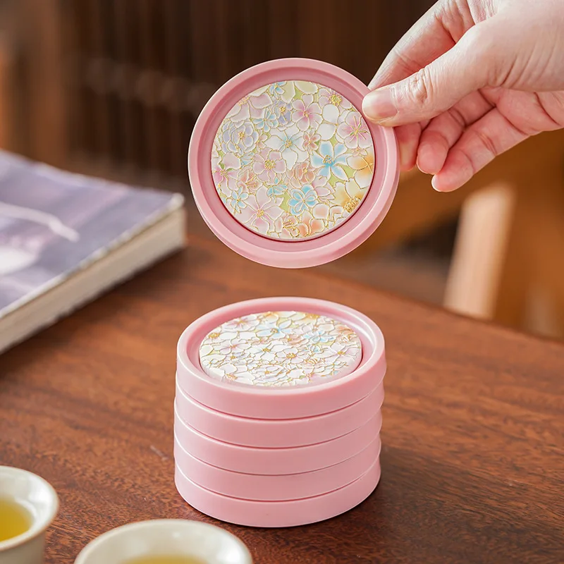 Retro Household Pink Absorbent Coaster Quick-Drying Teacup Holder Ceramic Kung Fu Tea Ceremony Accessories Thermal Insulation
