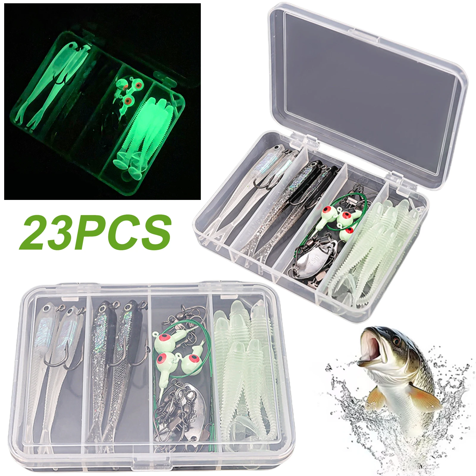 

Artificial Bait Worm with Jig Head Hook Boxed Soft Bait Paddle Tail Swimbaits Fishing Tackle Accessories