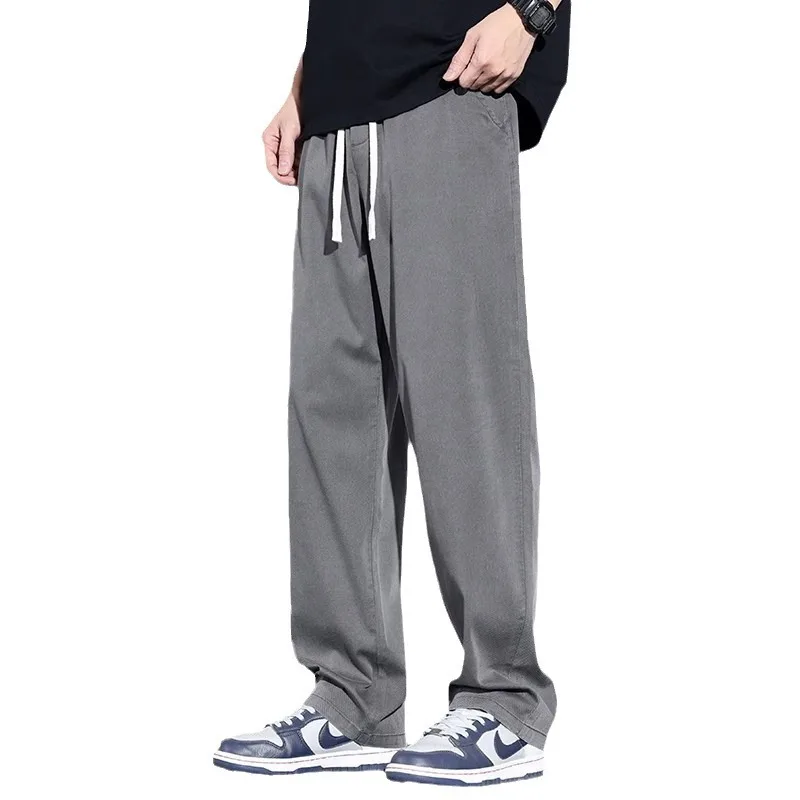 جينز كاجوال رفيع للرجال من Ice Thin High Street فضفاض مستقيم طويل سروال شبابي أنيق مقاوم للتآكل جينز رفيع صيفي للترفيه...