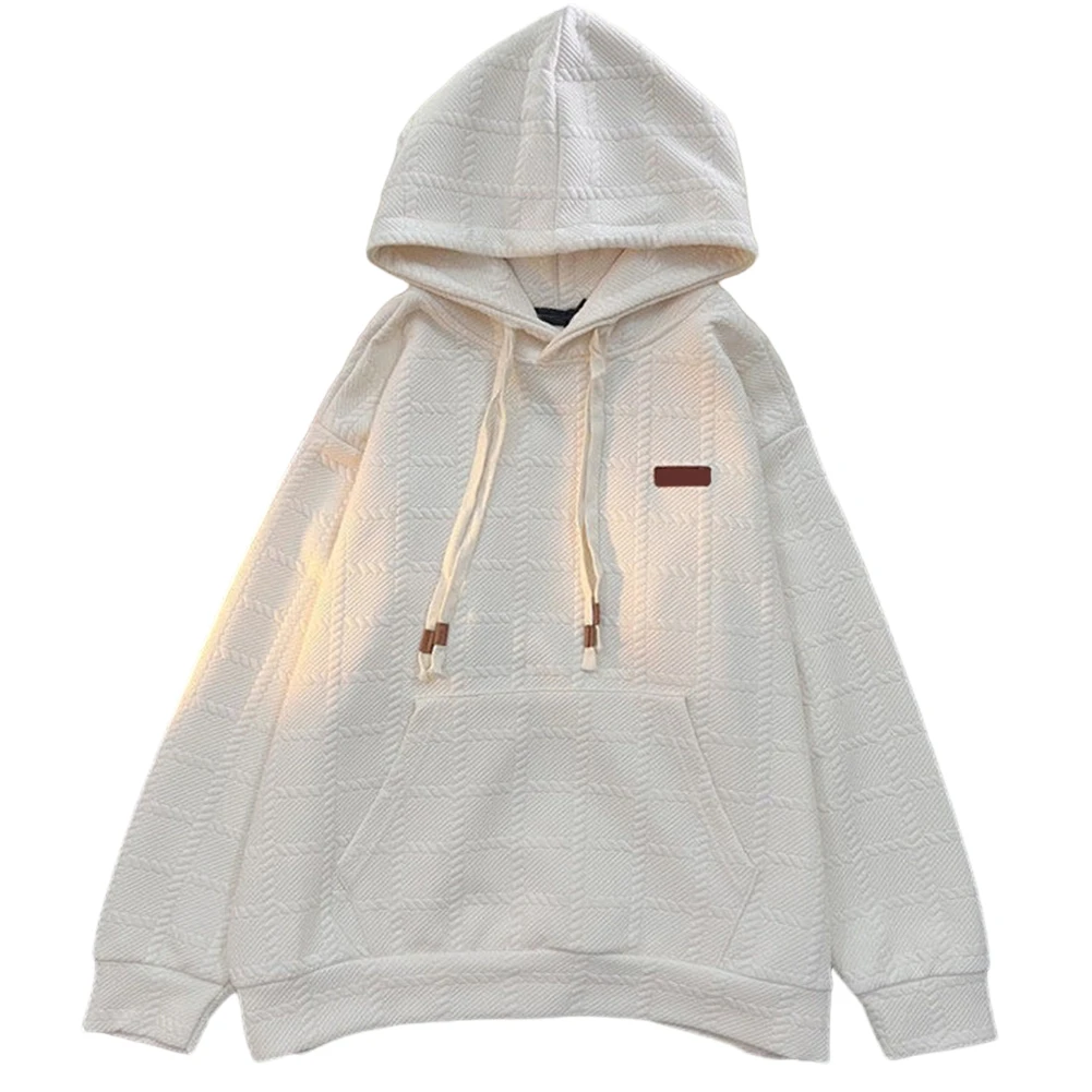 Casual Men Women Hooded Plaid Sweatshirt Loose Style Long Sleeve Hoodie for Everyday Comfort and Couple Matching