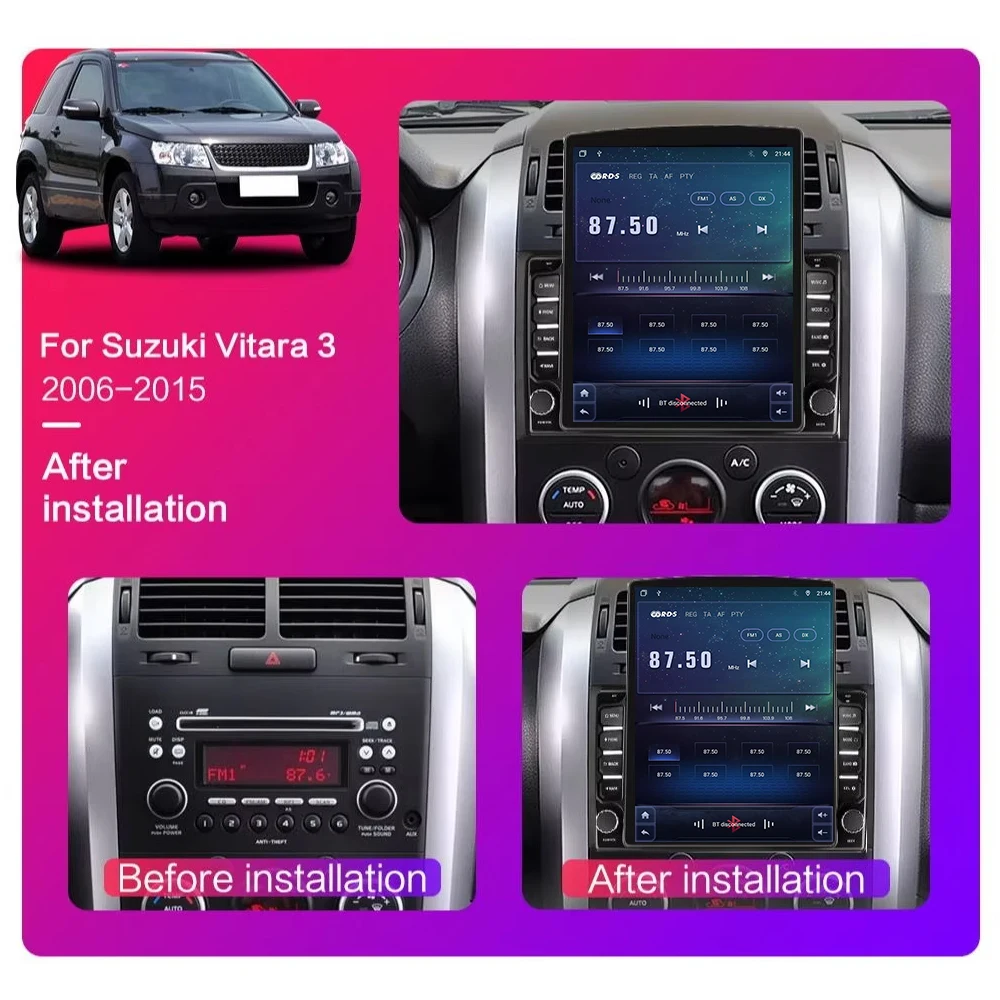 For Suzuki Vitara 3 2005-2015 Android 15 Car Radio Multimedia player for tesla style vertical screen Navigation gps 2 din 4G DSP