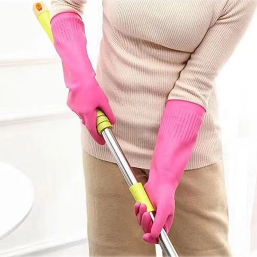 1 Pairs Repeatable Cleaning Gloves Thick Durable Longer Gloves Simple Elastic Household Rubber Gloves