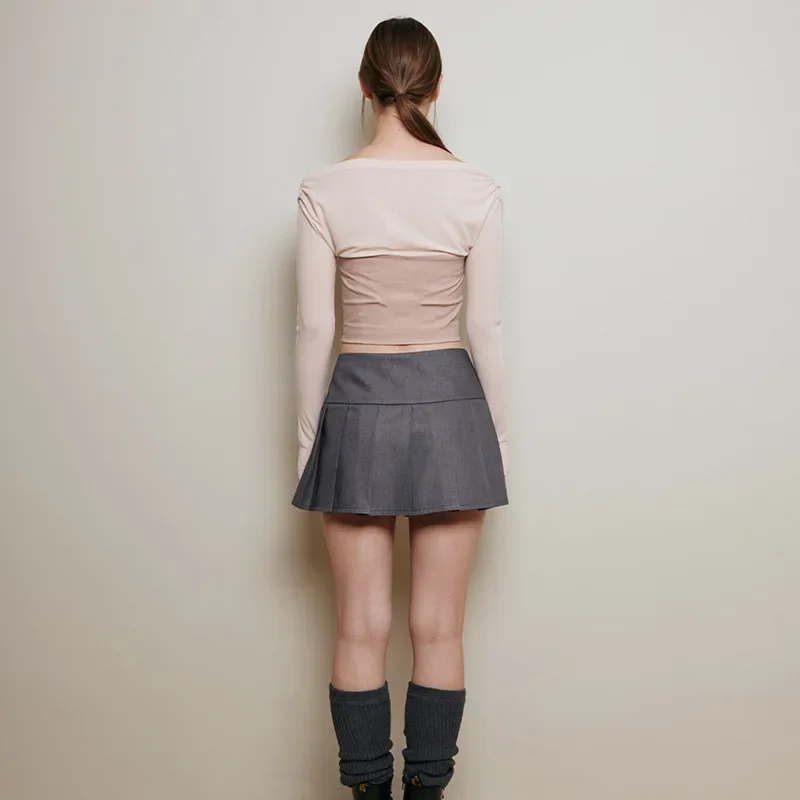 Women's V Neck Bandage Tube Top Light Pink Slim Long Sleeve Crop Tops Y2k Sweet Girl T Shirts Fashion Spring Autumn Tees YWFD021