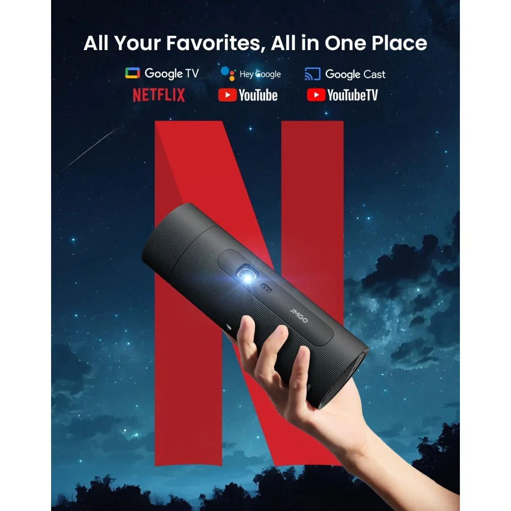 

New Bottle Rotating Gimbal Projector, 4.5hrs Battery, Smart & Portable Outdoor Projector, 1080P FHD, 420 ISO Lumens