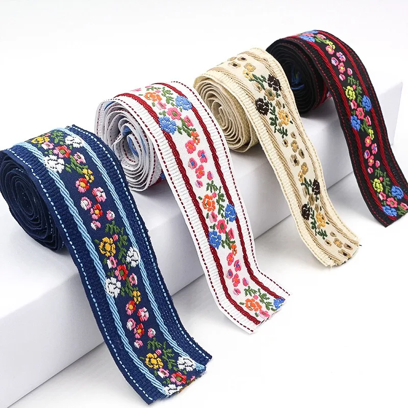 1 Yards Floral Embroidery Ethnic Jacquard Webbing Woven Tape Lace Ribbon 3.2cm Trim Costume Hair Accessory Boho