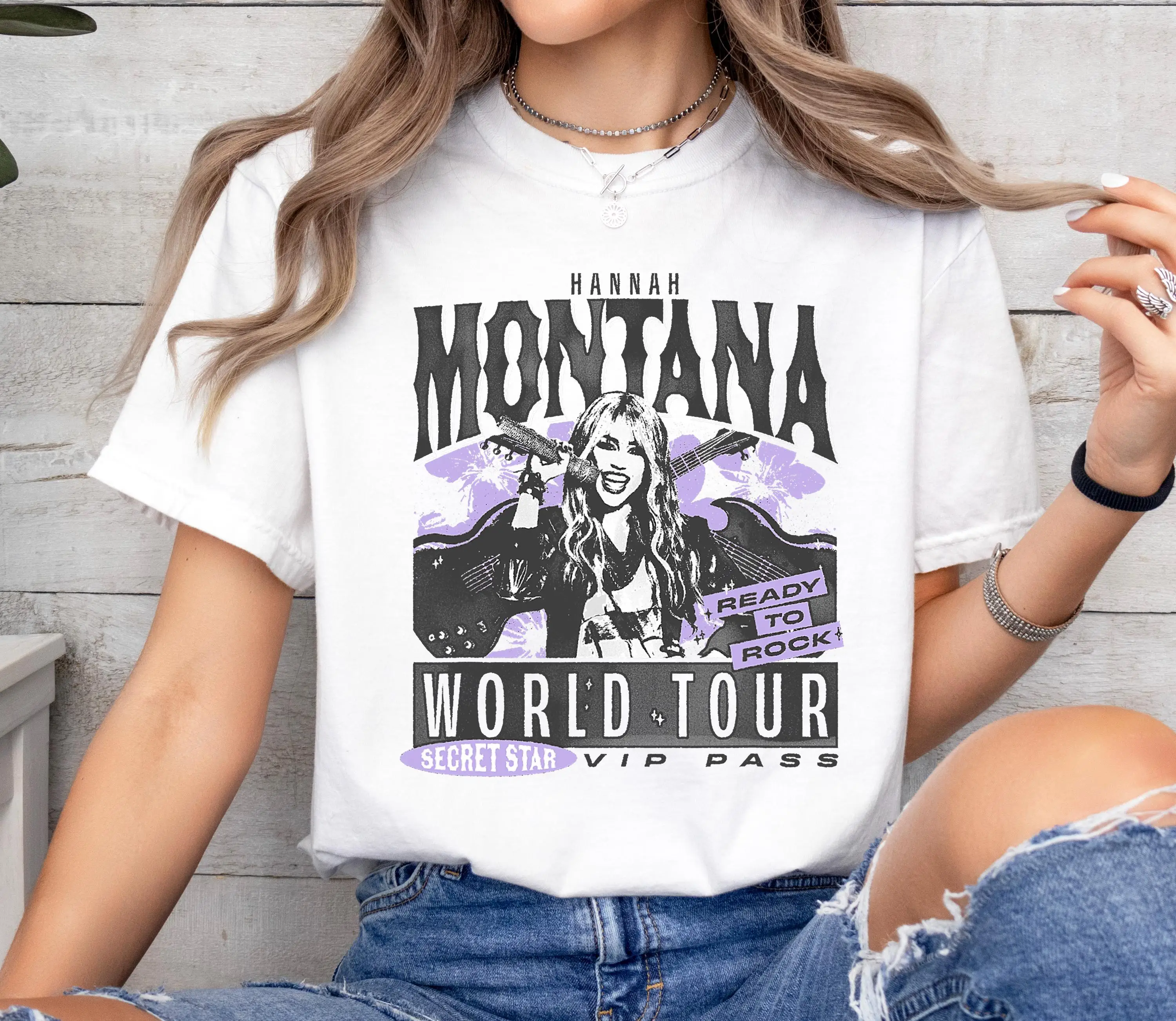 تي شيرت ديزني هانا مونتانا وورلد تور جاهز للروك، تي شيرت هانا مونتانا فان، قميص ديزني لاند المطابق للعائلة #6