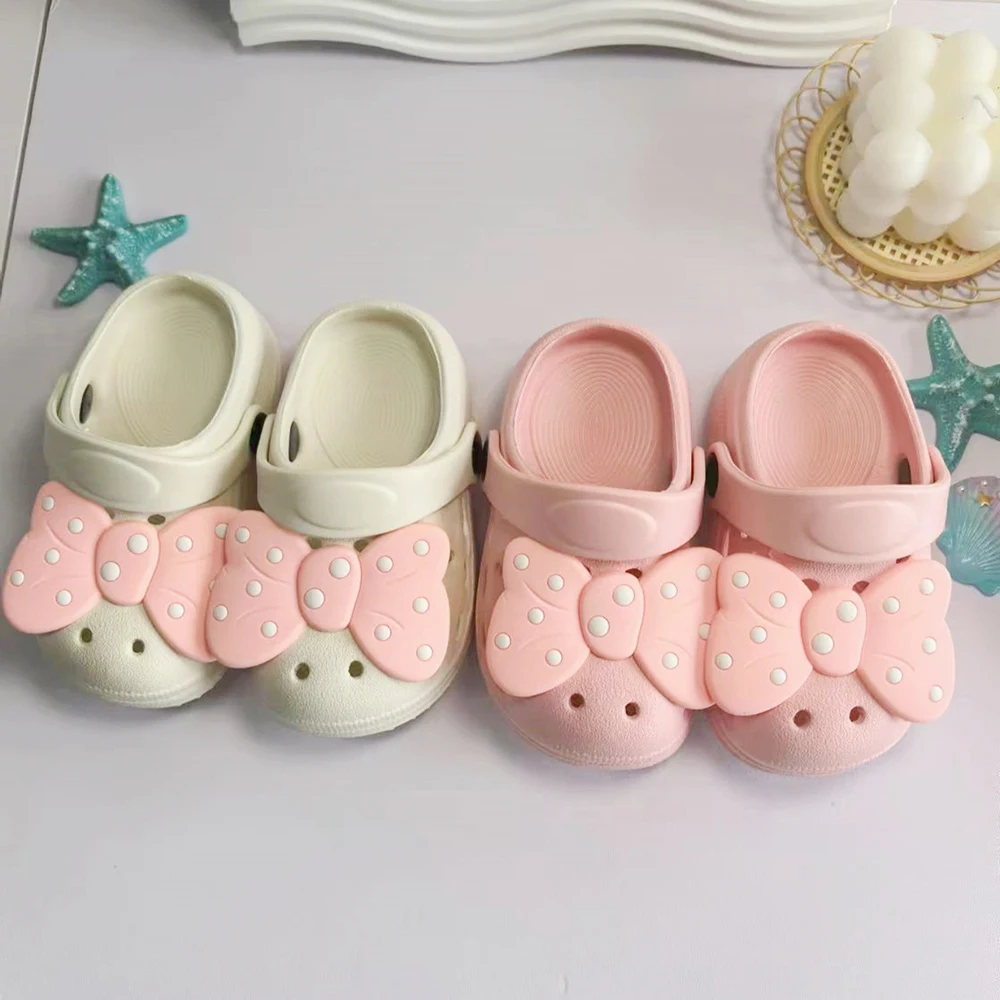 

Summer Girls' Polka Dot Big Bow Sandals Lightweight and Non Slip Beach Shoes Children's Fashionable Eva Clogs Garden Shoes