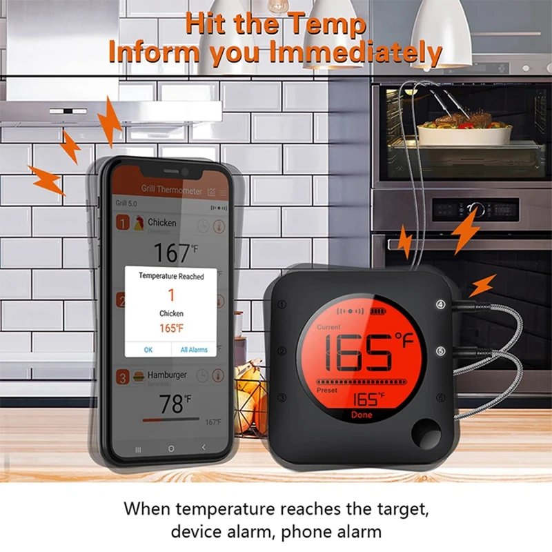 

Meat Food Steak Thermometer Wireless Digital Bluetooth Barbecue Thermometer for Oven Grill BBQ Smoker Kitchen Cooking AlarmTimer